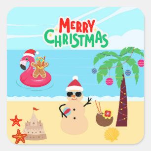 Sticker Carré Scène de Noël à la plage
