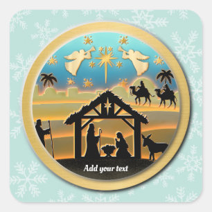 Sticker Carré Scène de Noël avec l'Enfant Jésus dans la crèche