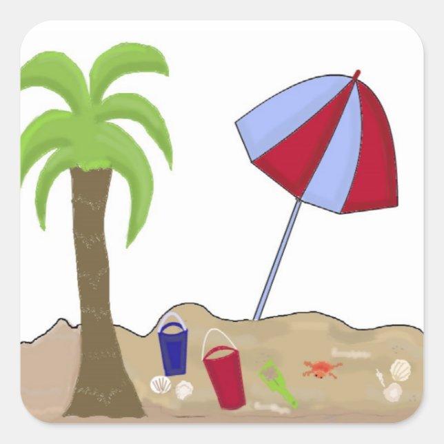 Sticker Carré Scène de plage de vacances (Devant)