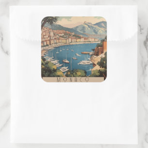 Sticker Carré Scène de voyage vintage à Monaco avec texte person