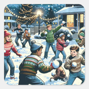 Sticker Carré Scène d'hiver nostalgique Lutte contre le snowba