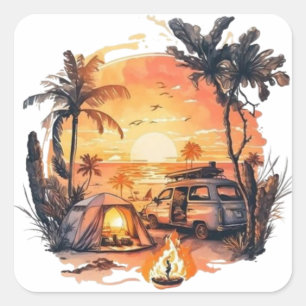 Sticker Carré Scène du coucher de soleil tropical