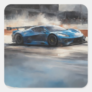 Sticker Carré Scène dynamique de course urbaine bleue