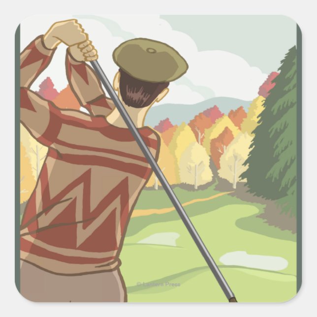 Sticker Carré Scène Golfer MontanaVintage Affiche de voyage (Devant)