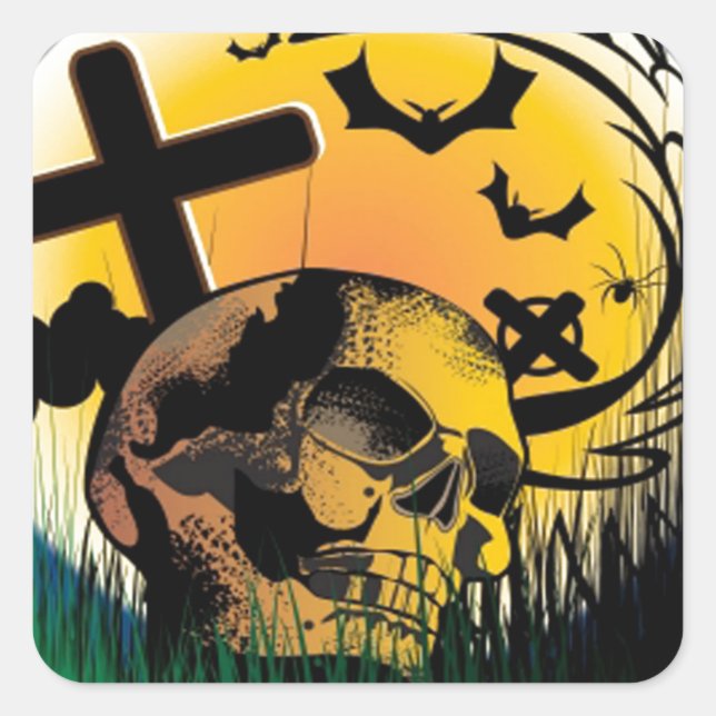 Sticker Carré Scène Halloween (Devant)