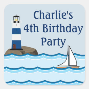 Sticker Carré Scene nautical with Lighthouse and Sailboat