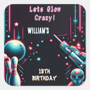Sticker Carré scène neon Glow arcade gun Laser Tag 13e anniversa