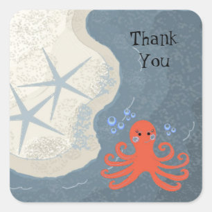 Sticker Carré Scène océanique avec Merci de pieuvre