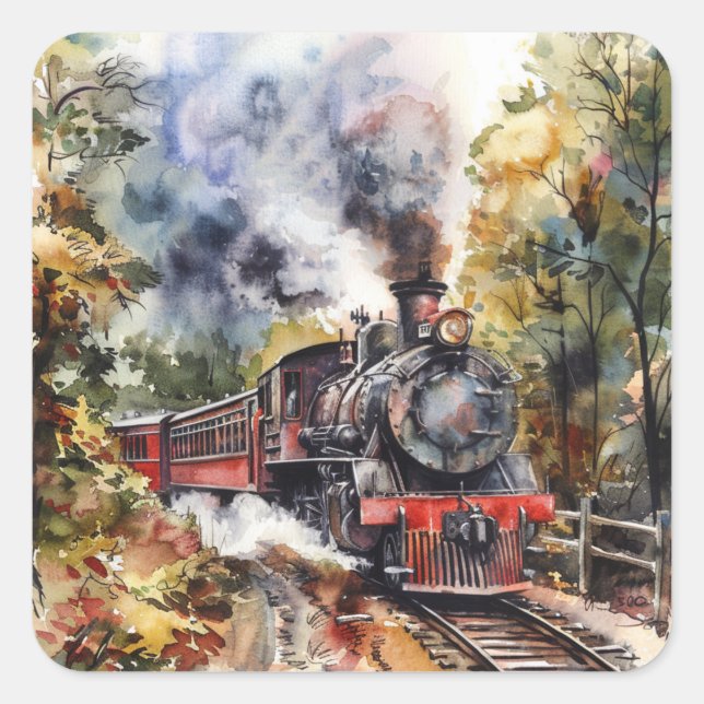 Sticker Carré Scenic Landscape with Train (Devant)