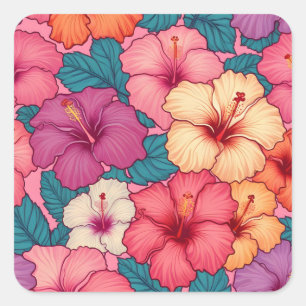 Sticker Carré Schéma floral d'hibiscus tropical
