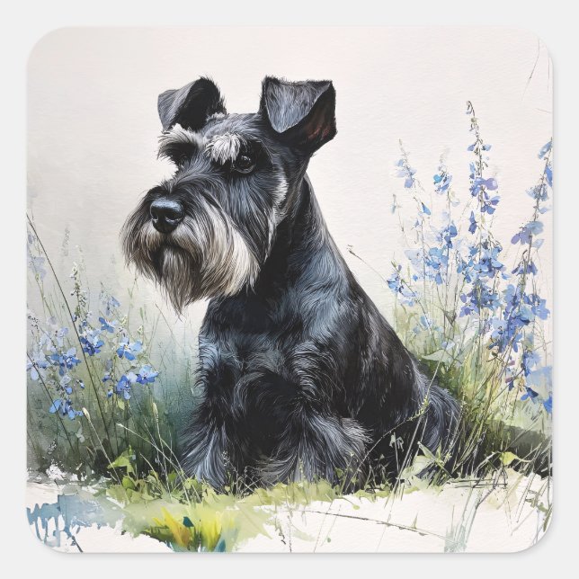 Sticker Carré Schnauzer à l'aquarelle (Devant)