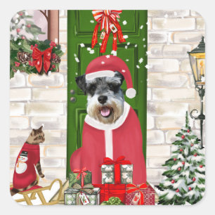 Sticker Carré Schnauzer Chien Noël