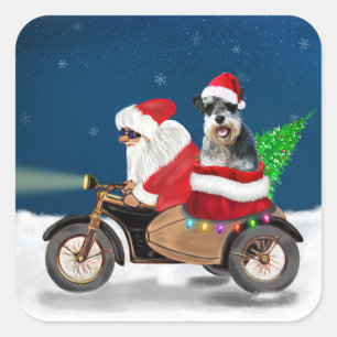 Sticker Carré Schnauzer Chien Noël Père Noël