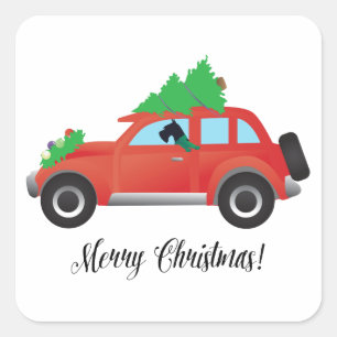 Sticker Carré Schnauzer géant Conduit une voiture - arbre sur le