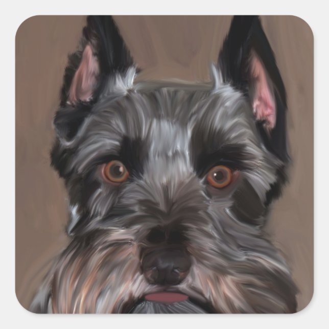 Sticker Carré Schnauzer Miniature peinture couleur de l'eau (Devant)