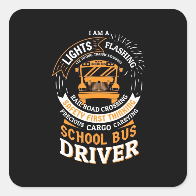 Sticker Carré School Bus Driver Lights Flashing (Devant)