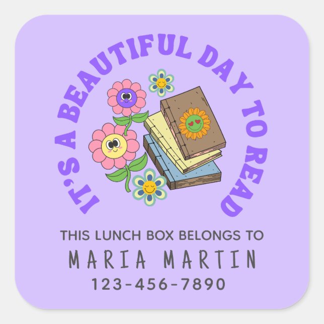 Sticker Carré School Reading Name This Lunch Box Belongs To   (Devant)