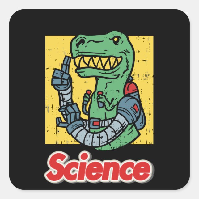 Sticker Carré Science - Drôle Dinosaure T-Rex Avec Armoiries Rob (Devant)