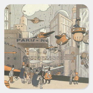 Sticker Carré Science-fiction urbaine vintage Paris, Steampunk