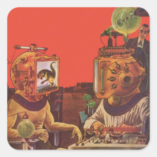 Sticker Carré Science-fiction vintage, casques Alien Steam Punk