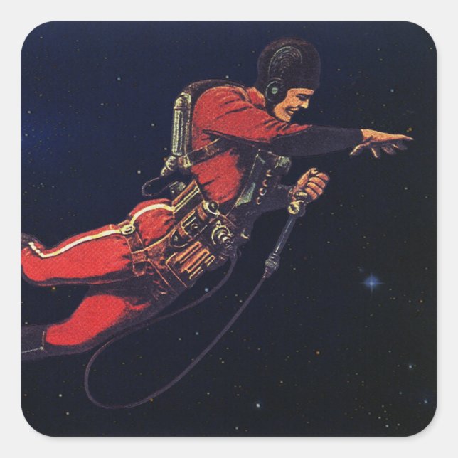 Sticker Carré Science-fiction vintage d'astronaute dans l'espace (Devant)