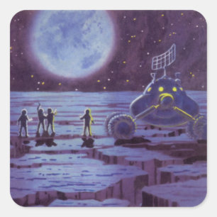 Sticker Carré Science-fiction vintage Rover terrestre Aliens sur