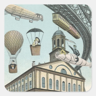 Sticker Carré Science-fiction vintage, ville steampunk victorien