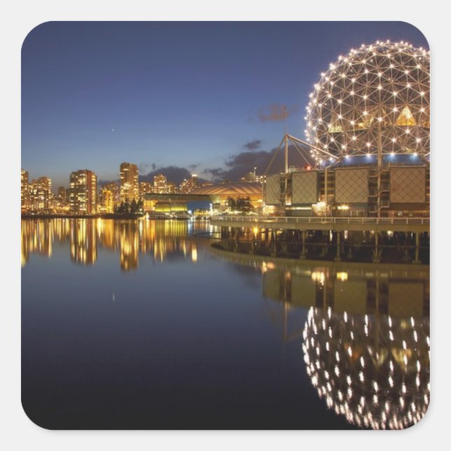 Sticker Carré Science World et CBD reflétés dans False Creek, (Devant)