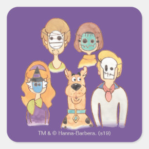 Sticker Carré Scooby-Doo Nos masques Halloween