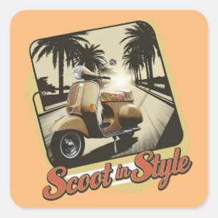 Sticker Carré Scoot vintage dans l'autocollant de style