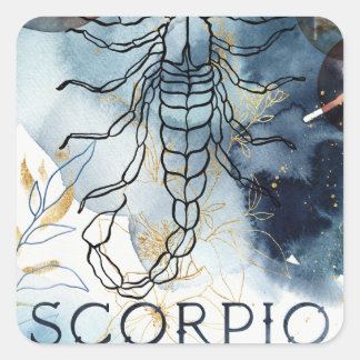 Sticker Carré Scorpio horoscope zodiaque signe fleurs planètes
