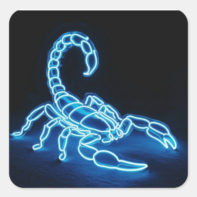 Sticker Carré Scorpion Bleu Néon Avec Reflets Blancs (Devant)