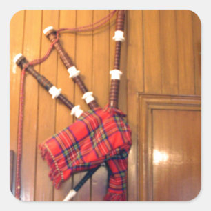Sticker Carré Scotland Bagpipe Tartan Plaid Instrument de musiqu