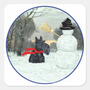 Sticker Carré Scottie et Snowman