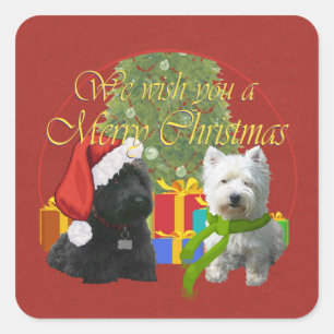 Sticker Carré Scottie et Westie Joyeux Noël