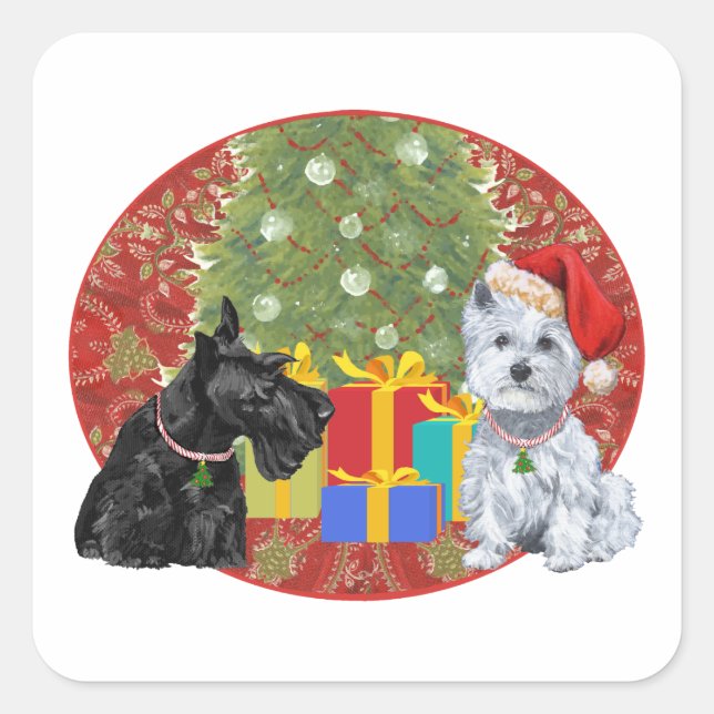 Sticker Carré Scottie & Westie Noël (Devant)