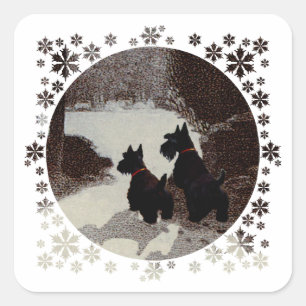 Sticker Carré Scotties par une nuit hivernale surréaliste