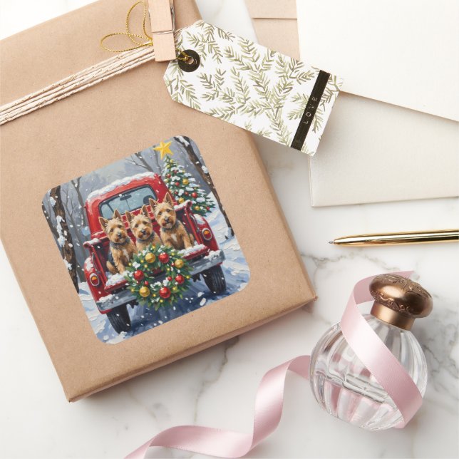 Sticker Carré Scottish Terrier Christmas Red Truck Holiday (Cadeaux)