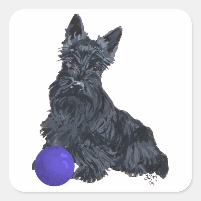 Sticker Carré Scottish Terrier Play with Me! (Devant)