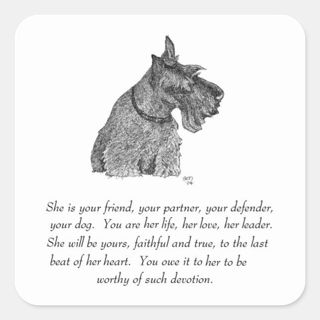 Sticker Carré Scottish Terrier Souvenirs - FEMELLE (Devant)