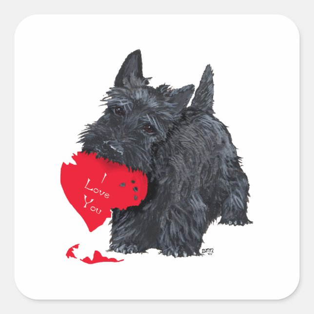 Sticker Carré Scottish Terrier Valentine (Devant)