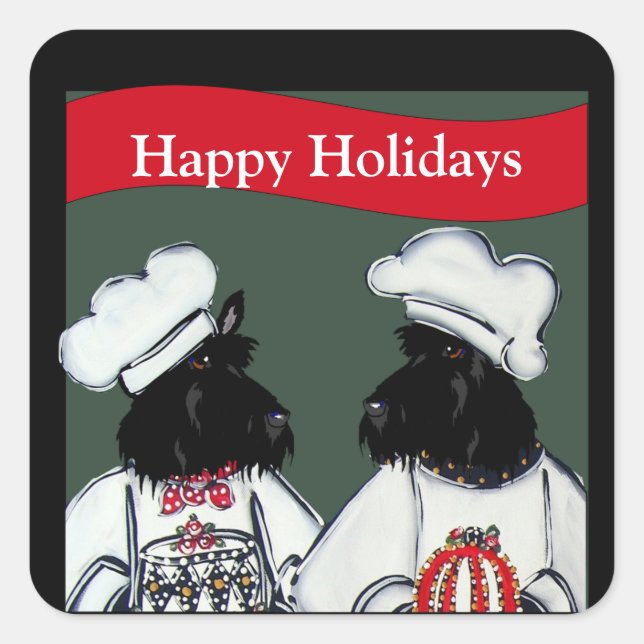 Sticker Carré Scottish Terriers (Devant)