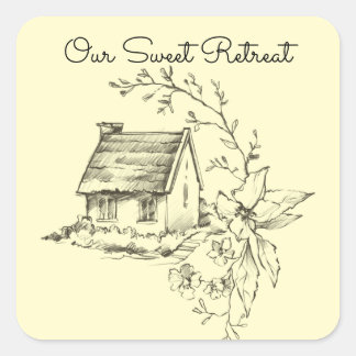 Sticker Carré Scrapbook de chalet esquissé