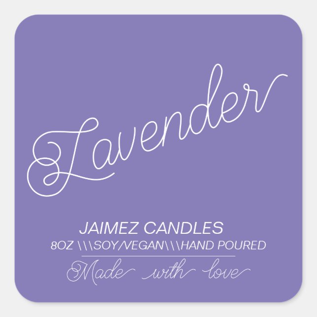 Sticker Carré Script Black Soy Vegan Candler Lavender (Devant)