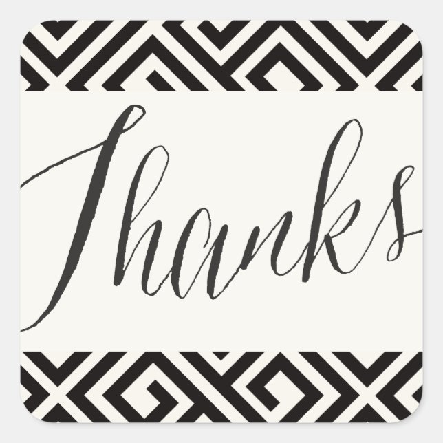 Sticker Carré Script classique Merci Mariage de clé grecque géom (Devant)