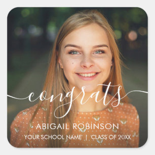 Sticker Carré Script Congrats Graduation Photo personnalisée