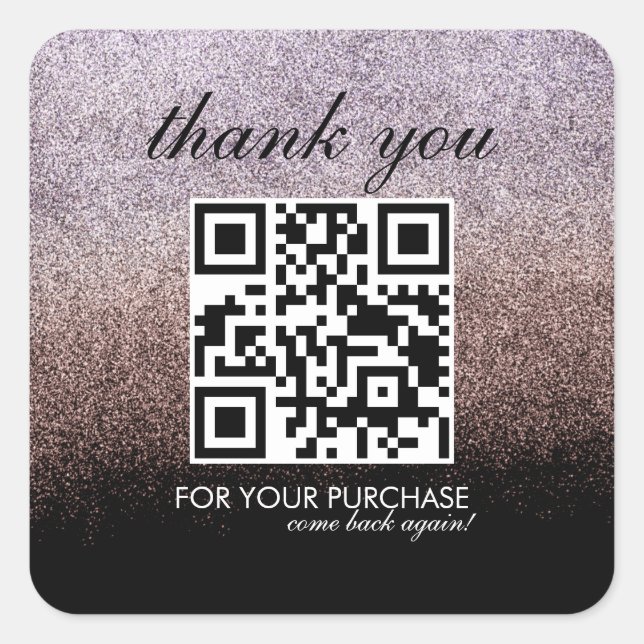 Sticker Carré Script de code QR Merci Rose Paillettes Fausse   (Devant)