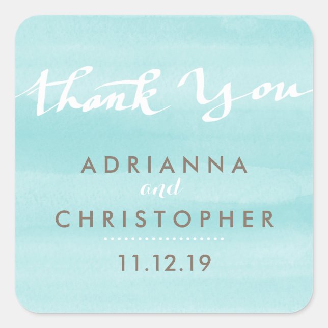 Sticker Carré Script de Merci Mariage d'aquarelle Limpet Shell (Devant)