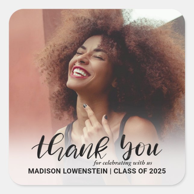 Sticker Carré Script de Merci moderne | Photo (Devant)