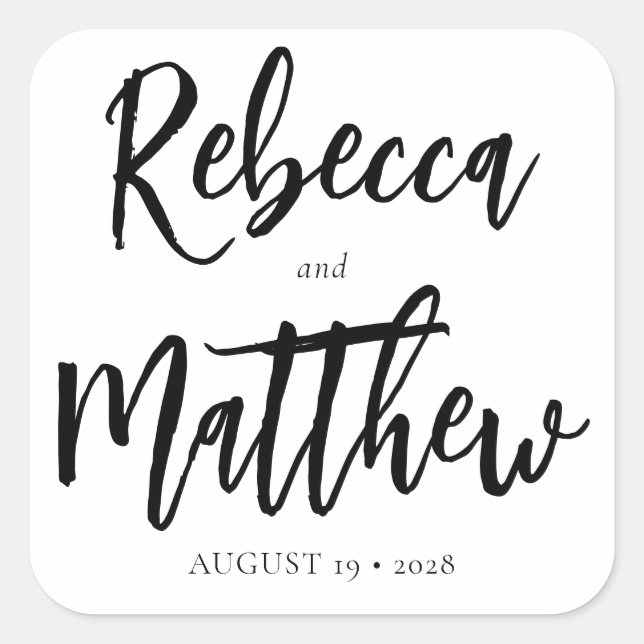 Sticker Carré Script de pinceau noir moderne Grand Noms Mariage (Devant)